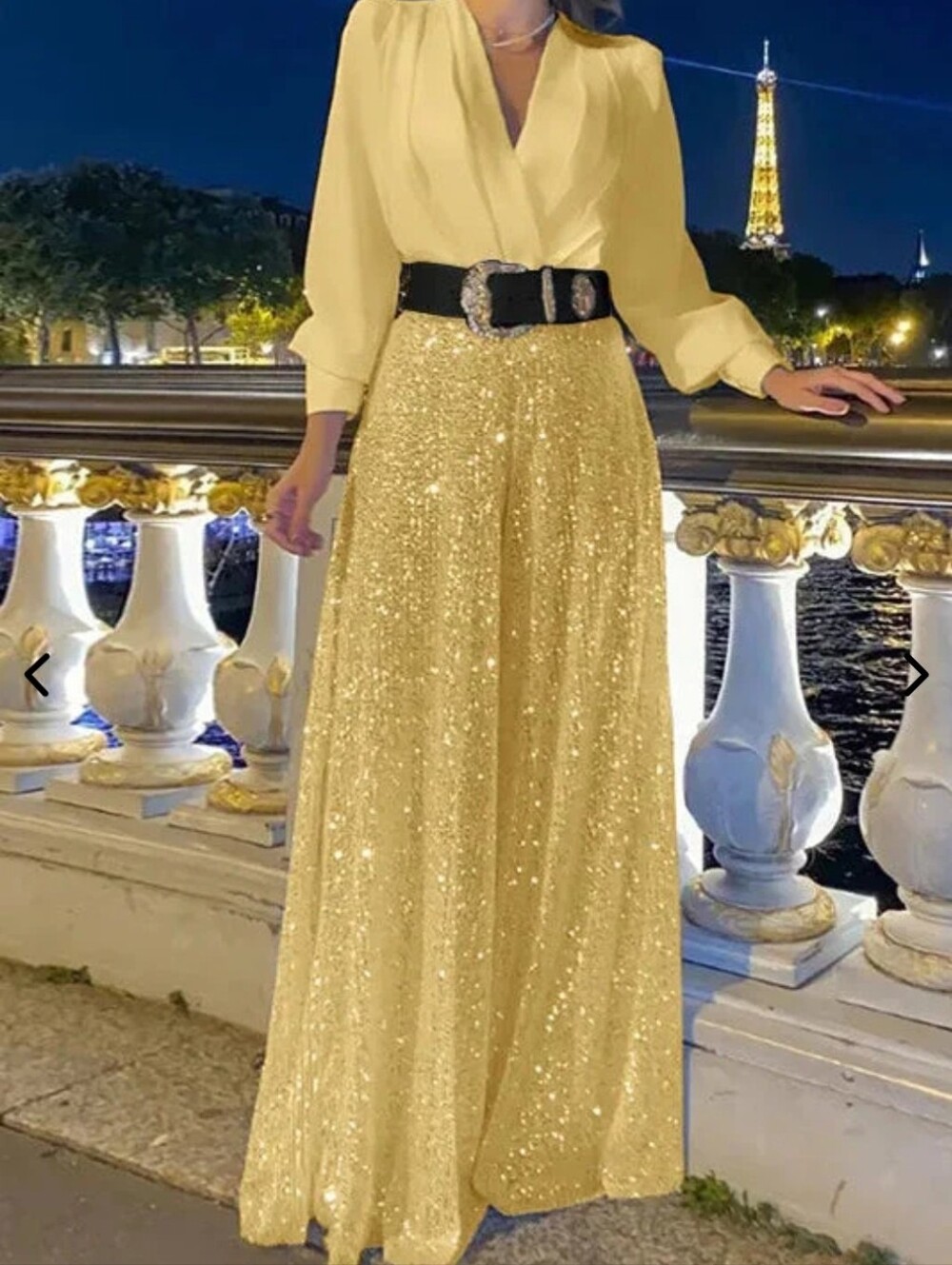 Elegant Long Sleeve Pantsuit in Gold